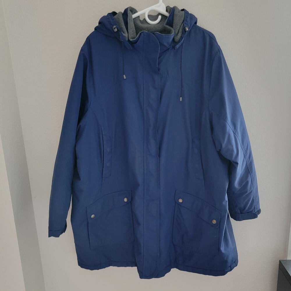 Lands' End Blue Hooded Winter Coat Plus Size